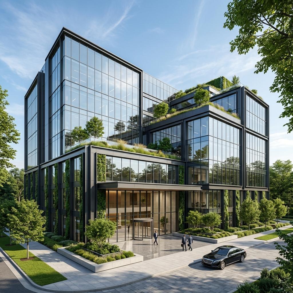 Gedung modern dengan lingkungan yang tertata